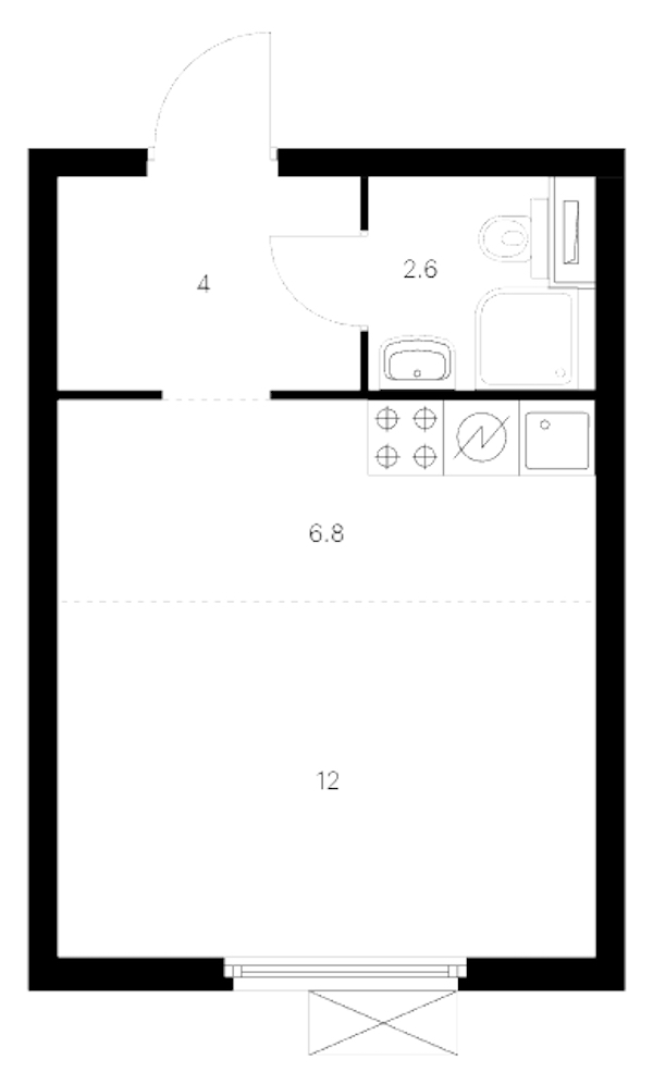 Квартира студия 25.4 м², 4/14 эт., ЖК «Витебский парк»